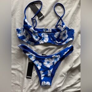 Blue and White floral bikini set